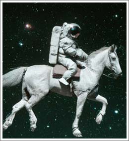 astronauta subido en un caballo blanco